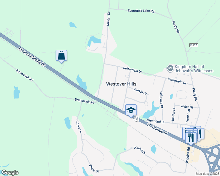 map of restaurants, bars, coffee shops, grocery stores, and more near 605 Westover Drive in Emporia