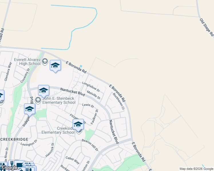 map of restaurants, bars, coffee shops, grocery stores, and more near 22 Whitman Circle in Salinas