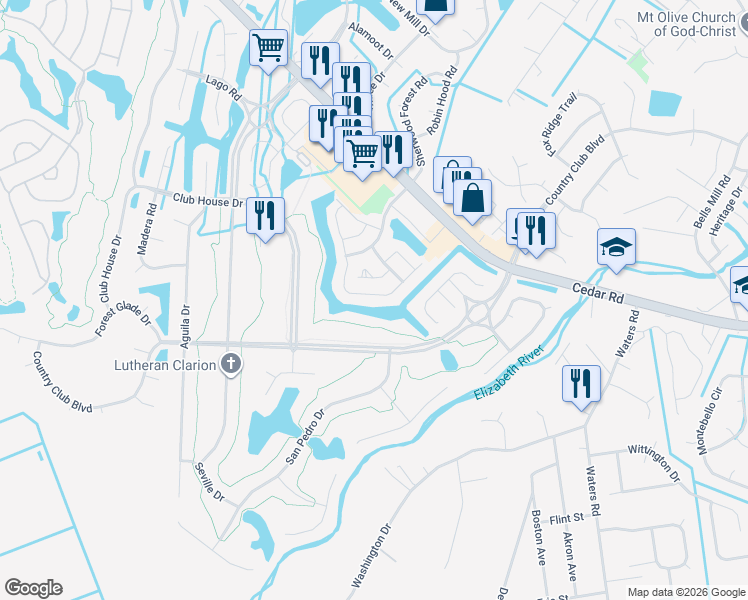 map of restaurants, bars, coffee shops, grocery stores, and more near 510 Whisper Walk in Chesapeake