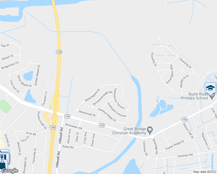 map of restaurants, bars, coffee shops, grocery stores, and more near 485 Beauregard Drive in Chesapeake