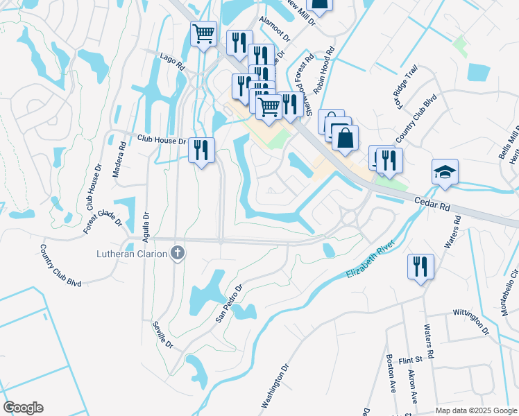 map of restaurants, bars, coffee shops, grocery stores, and more near 525 Whisper Walk in Chesapeake