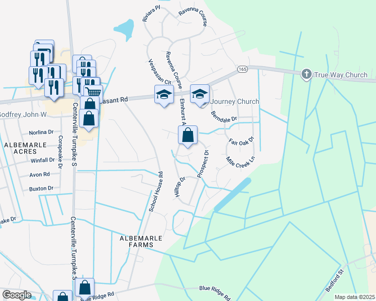 map of restaurants, bars, coffee shops, grocery stores, and more near 1608 Burton Place in Chesapeake