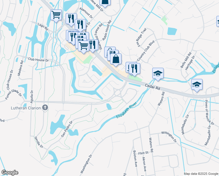 map of restaurants, bars, coffee shops, grocery stores, and more near 1216 San Roman Ct in Chesapeake