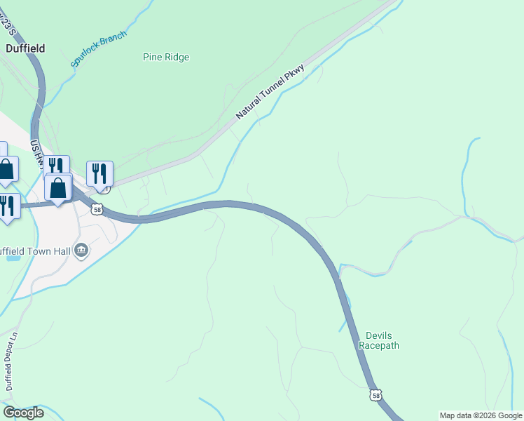 map of restaurants, bars, coffee shops, grocery stores, and more near U.S. 23 in Duffield