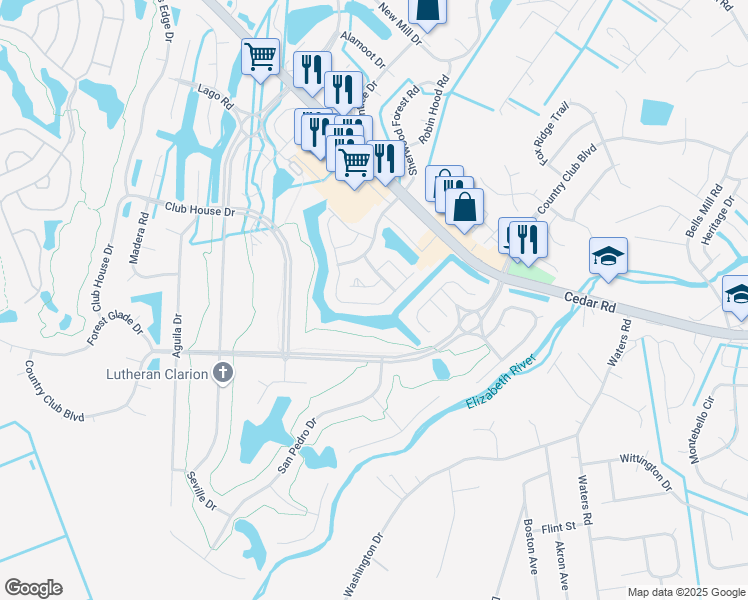 map of restaurants, bars, coffee shops, grocery stores, and more near 510 Whisper Walk in Chesapeake