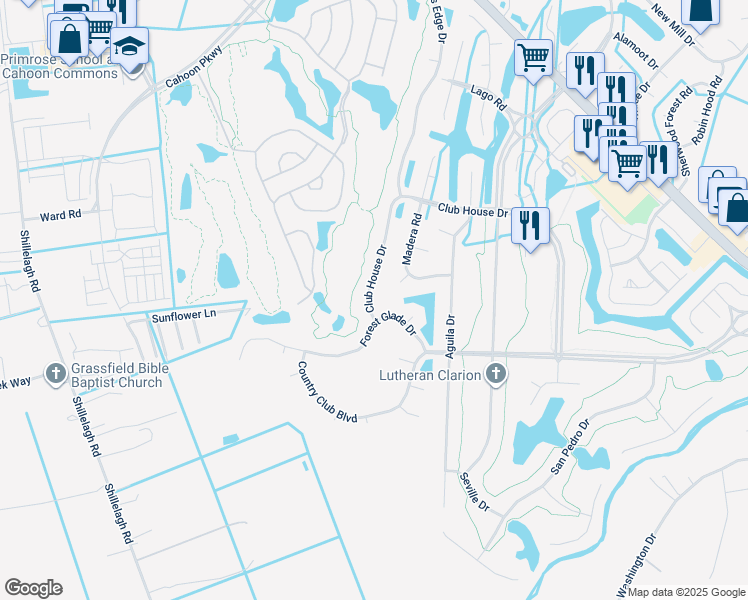 map of restaurants, bars, coffee shops, grocery stores, and more near 1329 Club House Drive in Chesapeake