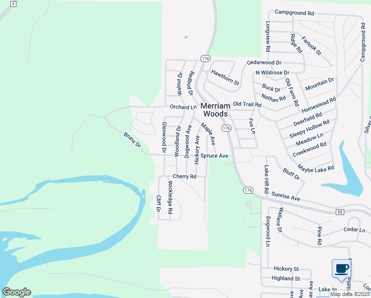 map of restaurants, bars, coffee shops, grocery stores, and more near 5020 Dogwood Avenue in Merriam Woods