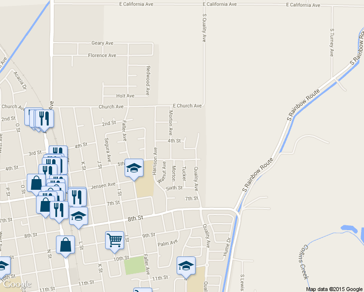 map of restaurants, bars, coffee shops, grocery stores, and more near 415 Tucker Avenue in Sanger