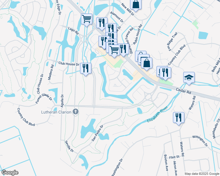 map of restaurants, bars, coffee shops, grocery stores, and more near 525 Whisper Walk in Chesapeake