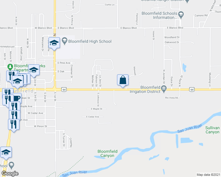 map of restaurants, bars, coffee shops, grocery stores, and more near 664 East Broadway Avenue in Bloomfield