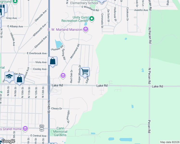 map of restaurants, bars, coffee shops, grocery stores, and more near 716 Edgewood Drive in Ponca City