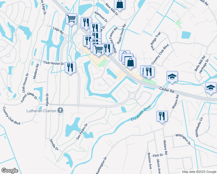 map of restaurants, bars, coffee shops, grocery stores, and more near 510 Whisper Walk in Chesapeake