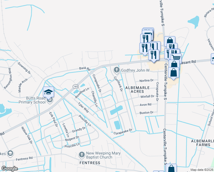 map of restaurants, bars, coffee shops, grocery stores, and more near 1313 Pamlico Boulevard in Chesapeake