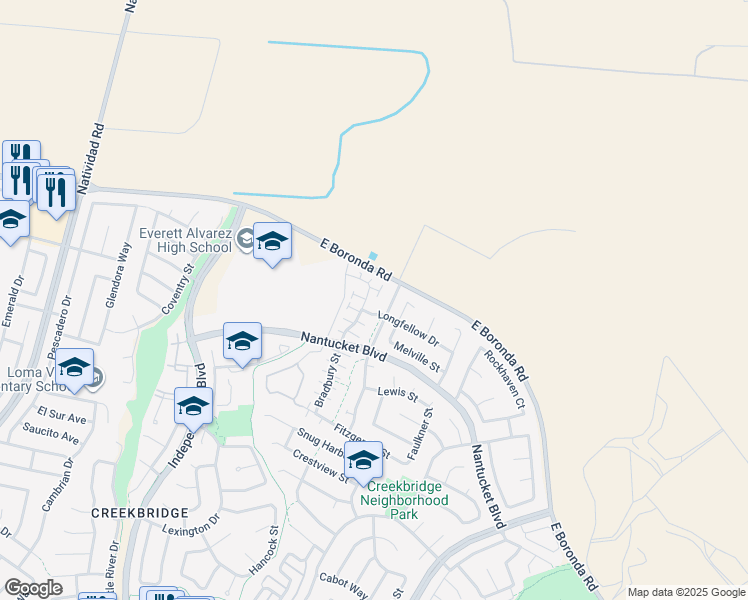 map of restaurants, bars, coffee shops, grocery stores, and more near 1958 Bradbury Street in Salinas