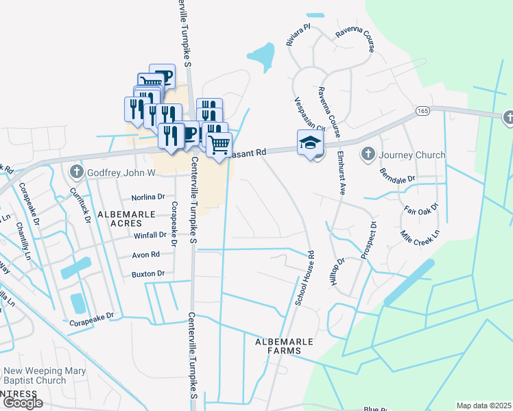 map of restaurants, bars, coffee shops, grocery stores, and more near 420 Slate Street in Chesapeake