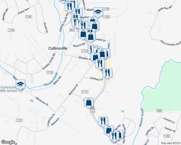 map of restaurants, bars, coffee shops, grocery stores, and more near 144 Printers Lane in Collinsville