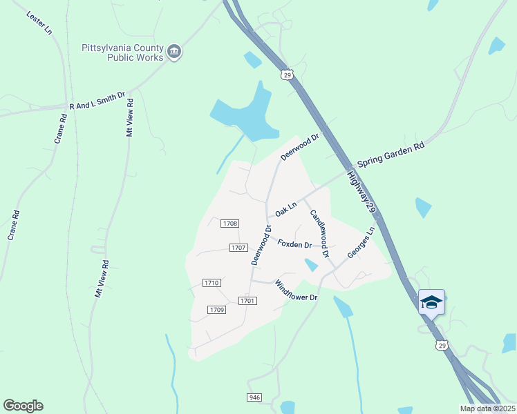 map of restaurants, bars, coffee shops, grocery stores, and more near 302 Deerwood Drive in Blairs