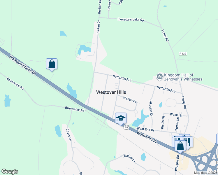 map of restaurants, bars, coffee shops, grocery stores, and more near 704 Westover Drive in Emporia