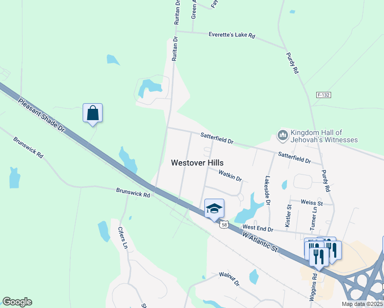 map of restaurants, bars, coffee shops, grocery stores, and more near 704 Westover Drive in Emporia