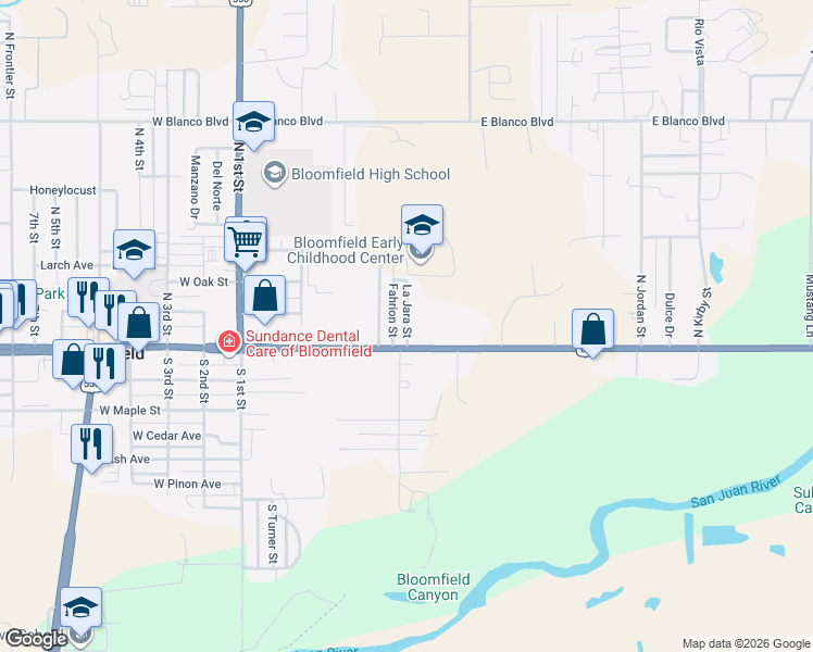 map of restaurants, bars, coffee shops, grocery stores, and more near 100-384 Fahrion Street in Bloomfield