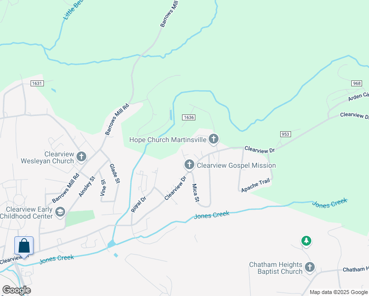 map of restaurants, bars, coffee shops, grocery stores, and more near Wellington Road in Martinsville