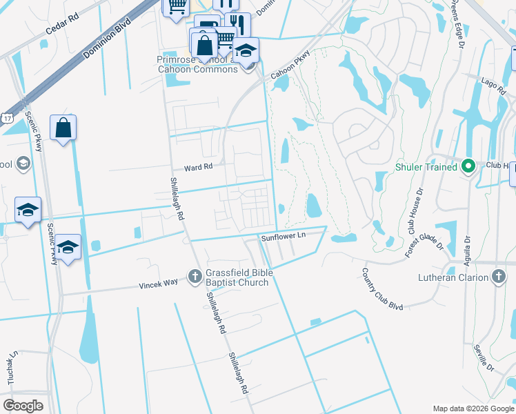 map of restaurants, bars, coffee shops, grocery stores, and more near Trade Wind Place in Chesapeake