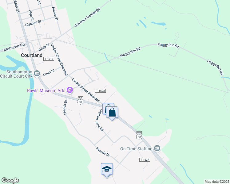 map of restaurants, bars, coffee shops, grocery stores, and more near 26315 Heritage Lane in Courtland