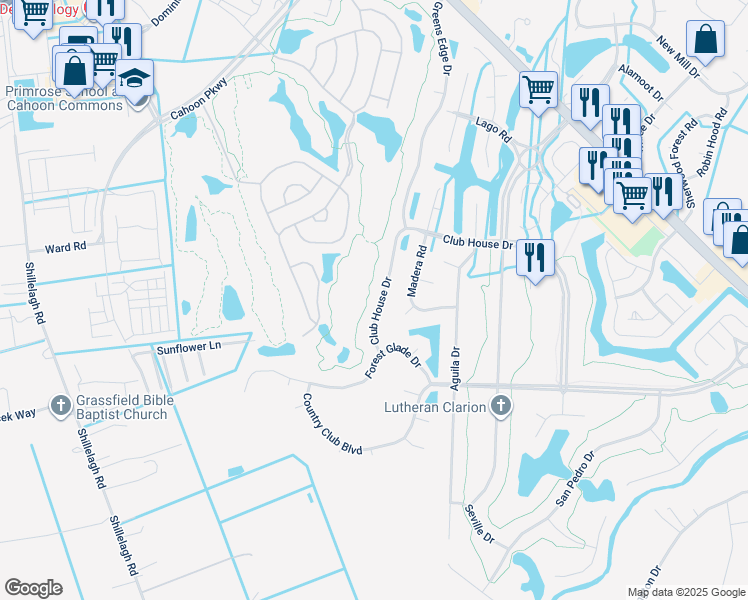 map of restaurants, bars, coffee shops, grocery stores, and more near 1320 Club House Drive in Chesapeake