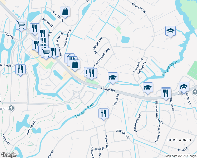 map of restaurants, bars, coffee shops, grocery stores, and more near 804 Sagebrook Run in Chesapeake