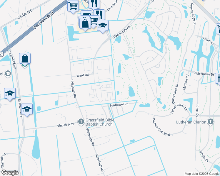 map of restaurants, bars, coffee shops, grocery stores, and more near Trade Wind Place in Chesapeake