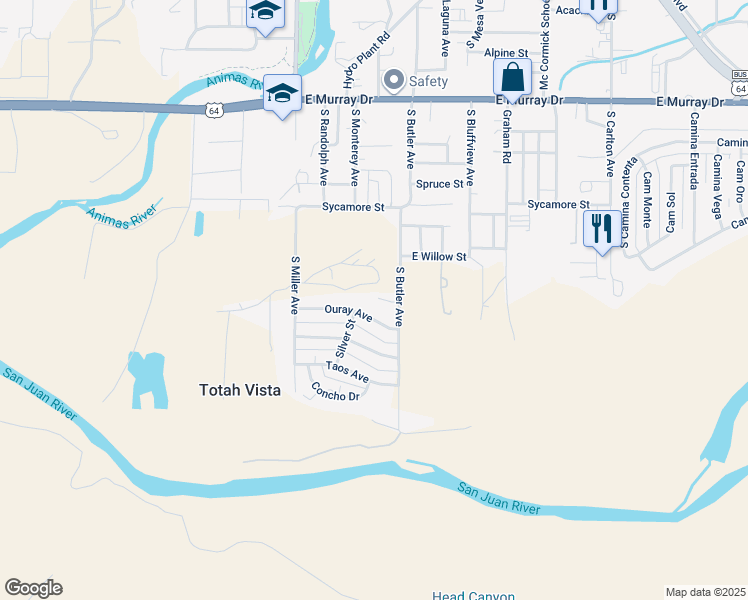 map of restaurants, bars, coffee shops, grocery stores, and more near 1603 South Butler Avenue in Farmington