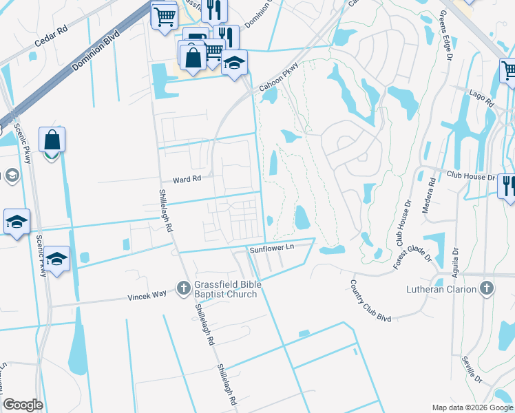 map of restaurants, bars, coffee shops, grocery stores, and more near Trade Wind Place in Chesapeake