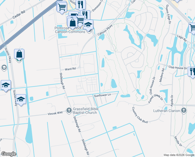 map of restaurants, bars, coffee shops, grocery stores, and more near Trade Wind Place in Chesapeake