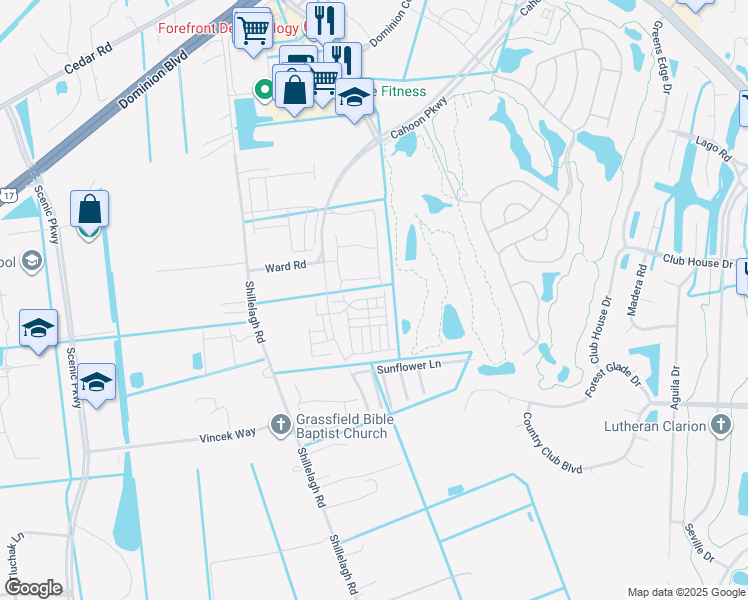 map of restaurants, bars, coffee shops, grocery stores, and more near Trade Wind Place in Chesapeake
