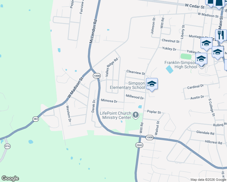 map of restaurants, bars, coffee shops, grocery stores, and more near 1211 Miller Pond Road in Franklin