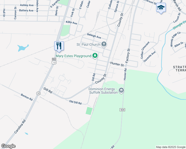 map of restaurants, bars, coffee shops, grocery stores, and more near 211 Duke St in Suffolk