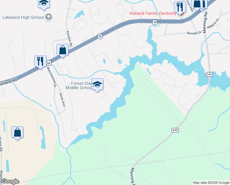 map of restaurants, bars, coffee shops, grocery stores, and more near 1029 English Oak Dr in Suffolk