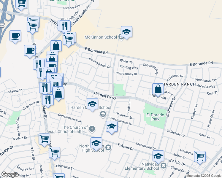 map of restaurants, bars, coffee shops, grocery stores, and more near 286 Clinton Court in Salinas