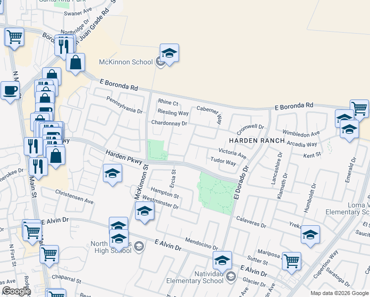 map of restaurants, bars, coffee shops, grocery stores, and more near 1797 Windsor Street in Salinas