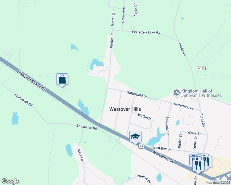 map of restaurants, bars, coffee shops, grocery stores, and more near 1703 Satterfield Drive in Emporia