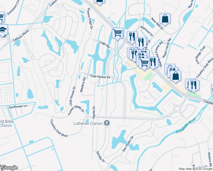 map of restaurants, bars, coffee shops, grocery stores, and more near 408 Las Gaviotas Boulevard in Chesapeake