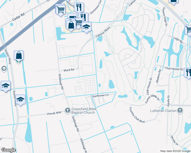 map of restaurants, bars, coffee shops, grocery stores, and more near Trade Wind Place in Chesapeake