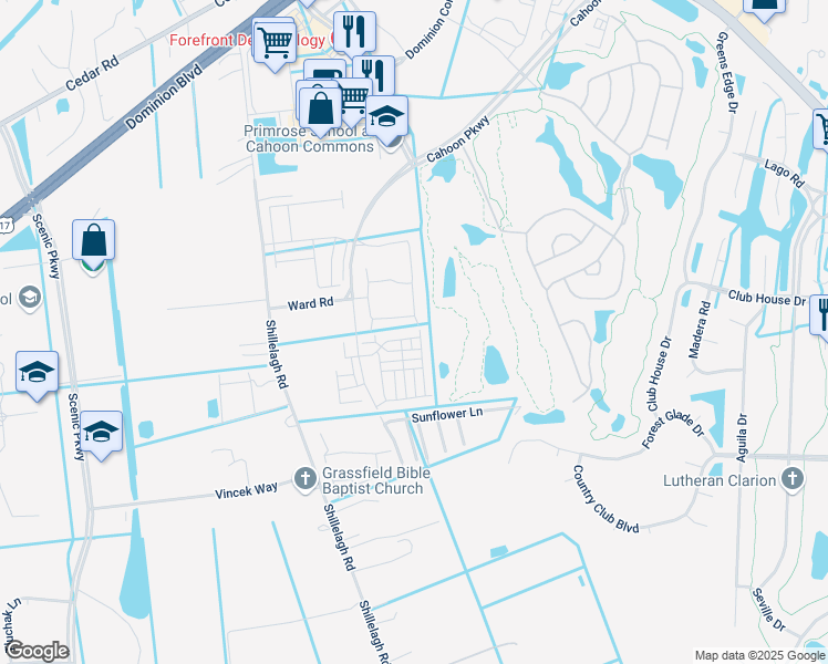map of restaurants, bars, coffee shops, grocery stores, and more near Trade Wind Place in Chesapeake