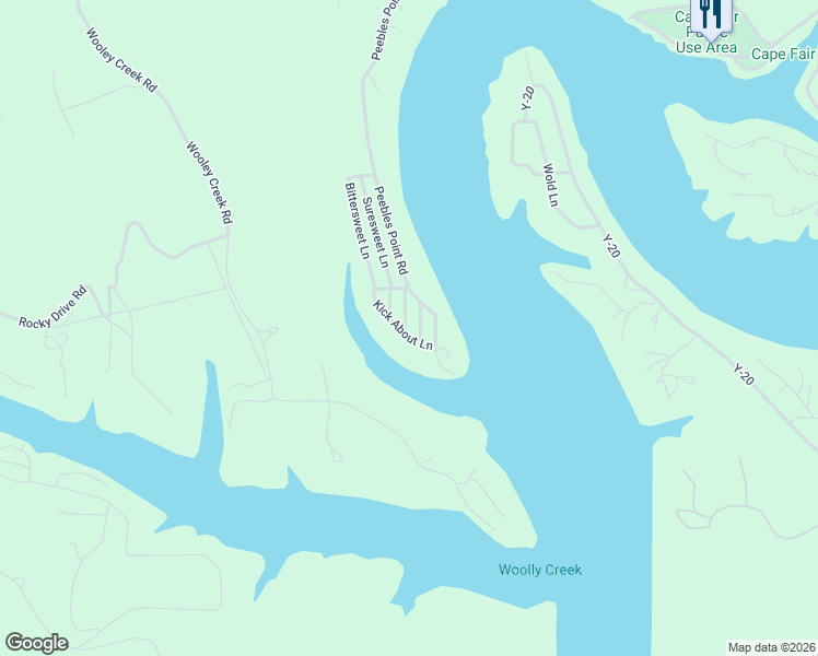 map of restaurants, bars, coffee shops, grocery stores, and more near 214 Kick About Road in Cape Fair