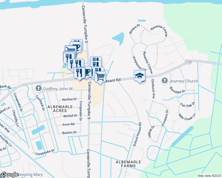 map of restaurants, bars, coffee shops, grocery stores, and more near 1537 Mount Pleasant Road in Chesapeake