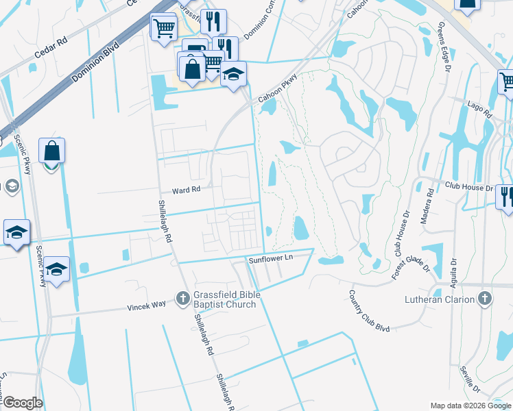 map of restaurants, bars, coffee shops, grocery stores, and more near 1621 Summerall Lane in Chesapeake