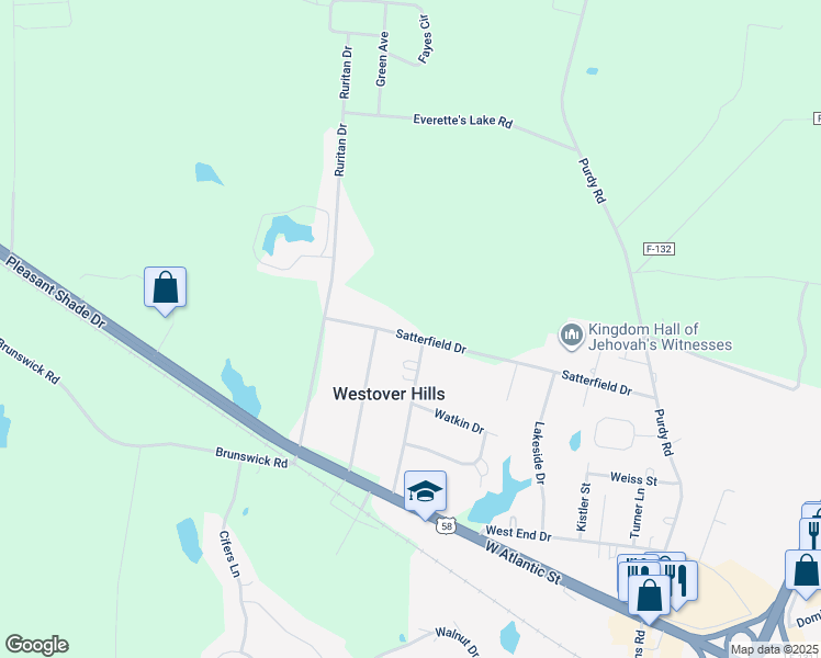 map of restaurants, bars, coffee shops, grocery stores, and more near 1602 Satterfield Drive in Emporia