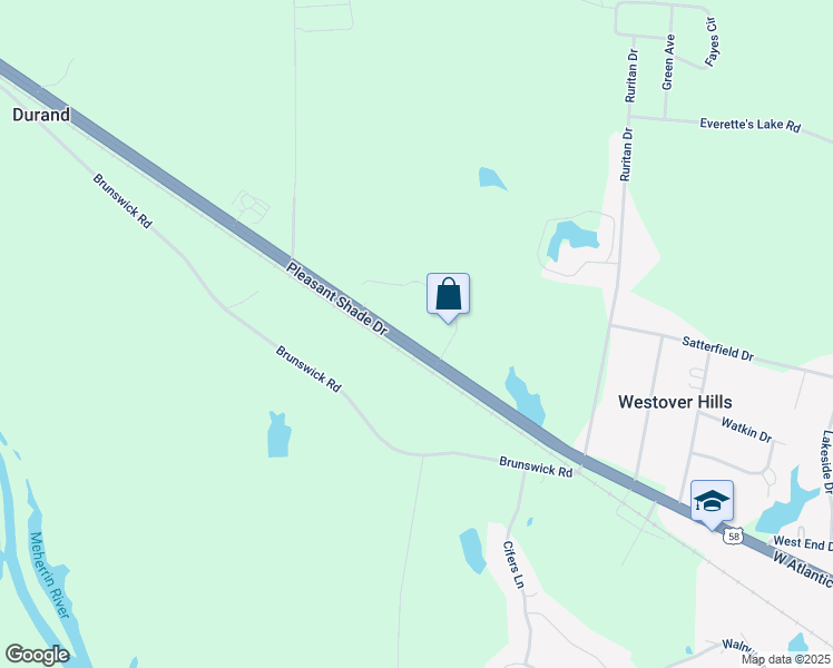 map of restaurants, bars, coffee shops, grocery stores, and more near 1045 Pleasant Shade Drive in Emporia