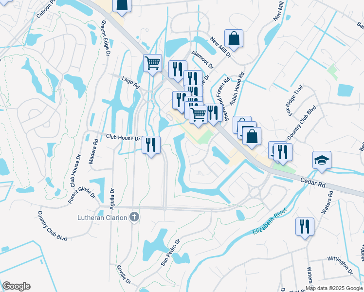 map of restaurants, bars, coffee shops, grocery stores, and more near 727 Whisper Walk in Chesapeake