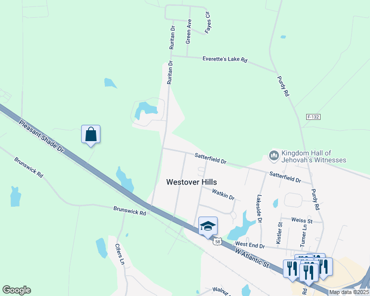 map of restaurants, bars, coffee shops, grocery stores, and more near 1700 Satterfield Drive in Emporia